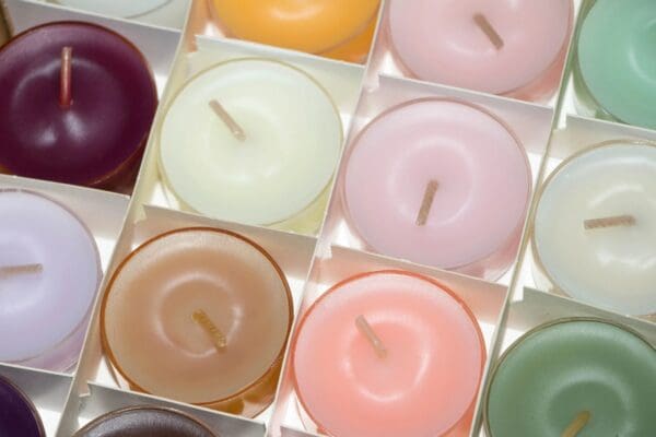 A close up of candles in a box